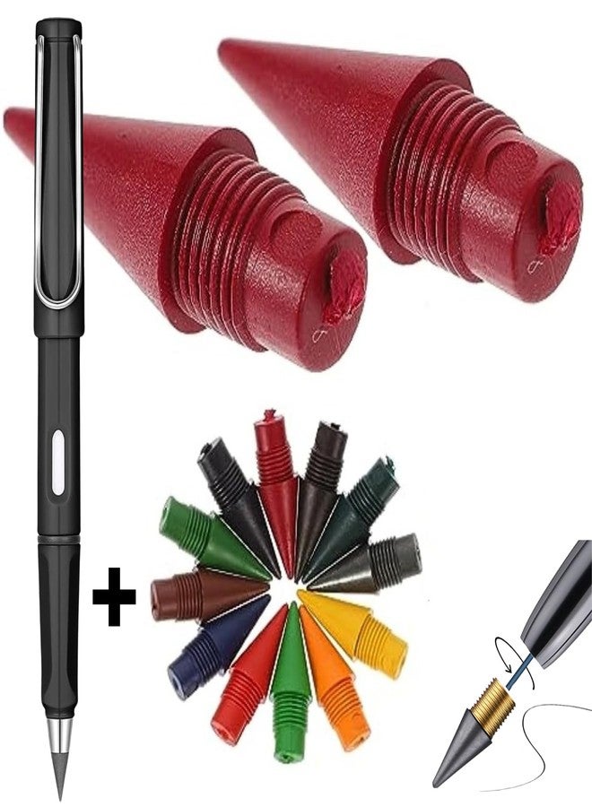 SHOPONIL 12 pcs Color Replacement Pencil Tip for Inkless Infinity Magic Pencil + 1 Never Ending Pencil, Replaceable Graphite Nib for Everlasting Pencil, metal Inkless Writing Pens Nib Replacement Head - Image 1